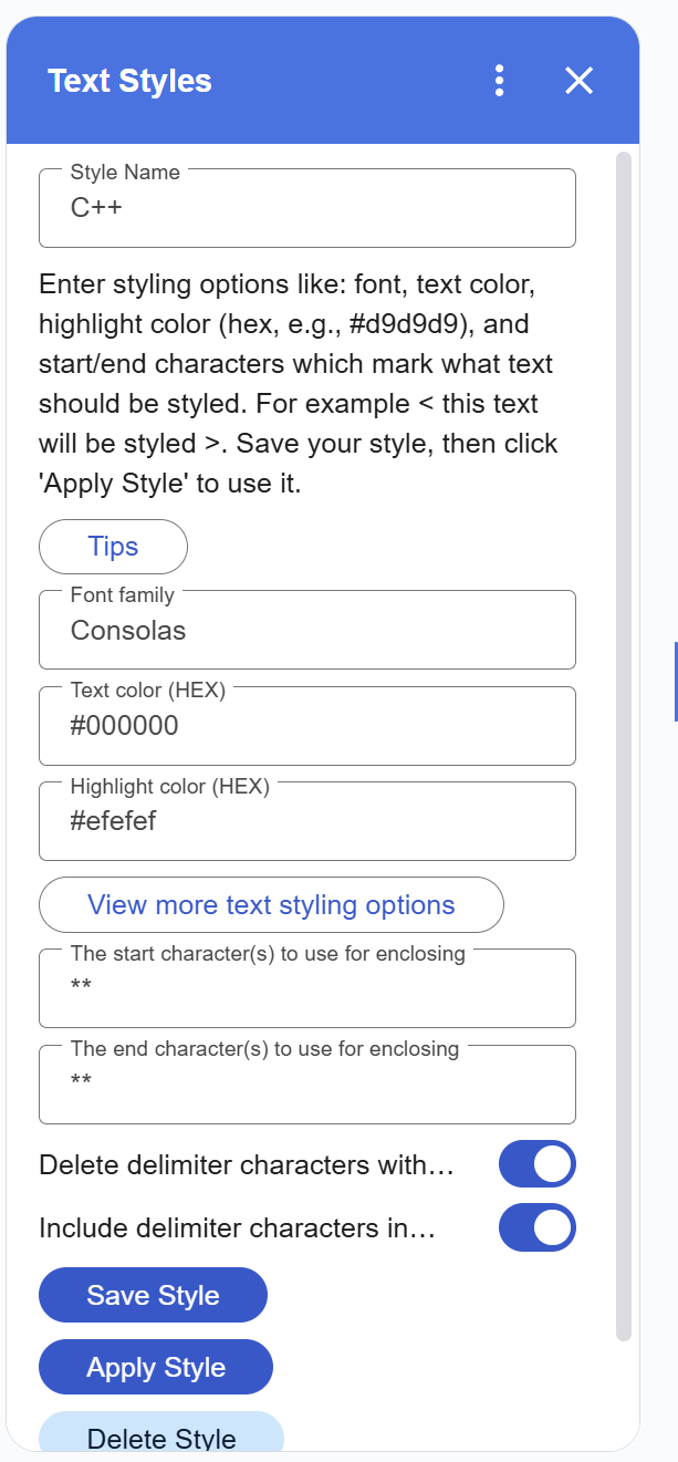 Text Styles™ Example Style Page